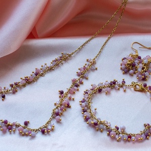 Rózsaszél szett - ékszer - karkötő - gyöngyös karkötő - Meska.hu