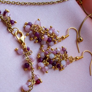 Rózsaszél szett - ékszer - karkötő - gyöngyös karkötő - Meska.hu