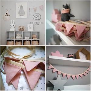 Zászlófüzér, Textil Girland Dekoráció, Babaszoba Dekor, Mini Háromszög Zászló, Otthon & Életmód, Dekoráció, Fali és függő dekoráció, Girland, zászlófűzér, Varrás, MESKA