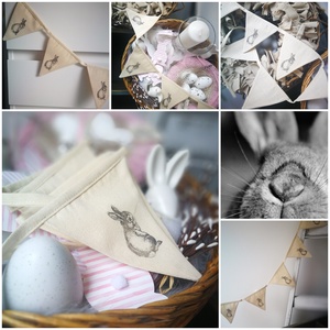  Z á sz l ó f ü z é r - natúr tavaszi nyuszis girland dekoráció  - otthon & életmód - dekoráció - fali és függő dekoráció - függődísz - Meska.hu