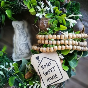 Tavaszi zöld növényes kézműves dekoráció, nyuszival - 27 cm - otthon & életmód - dekoráció - ajtó- és ablak dekoráció - ajtódísz & kopogtató - Meska.hu