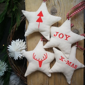 Függődísz dekorációs kiegészítő, csillag - 4 darabos hímzett szett  - Meska.hu