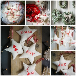 Függődísz dekorációs kiegészítő, csillag - 4 darabos hímzett szett  - karácsony - karácsonyi lakásdekoráció - karácsonyfadíszek - Meska.hu