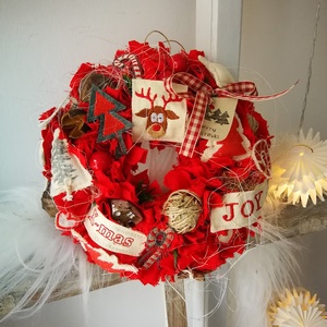 Textil karácsonyi kopogtató  limitált, egyedi ajtódísz, 22 cm - Meska.hu