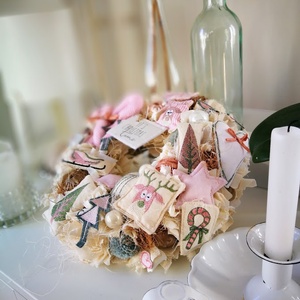 Textil karácsonyi kopogtató  limitált, egyedi ajtódísz, 28 cm - karácsony - karácsonyi lakásdekoráció - karácsonyi ajtódíszek - Meska.hu