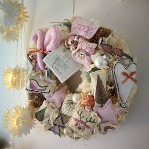 Textil karácsonyi kopogtató  limitált, egyedi ajtódísz, 28 cm - karácsony - karácsonyi lakásdekoráció - karácsonyi ajtódíszek - Meska.hu