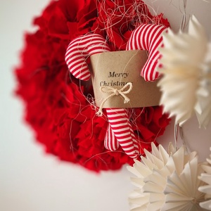 Textil karácsonyi kopogtató cukorpálcával - piros, 22 cm - Meska.hu