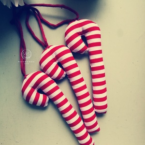 Cukorpálca karácsonyi függődísz dekoráció - 3 db , Karácsony, Karácsonyi lakásdekoráció, Karácsonyfadíszek, Varrás, MESKA