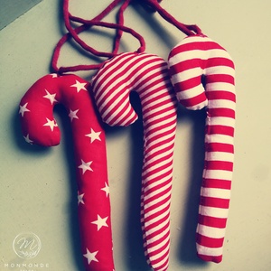 Cukorpálca karácsonyi függődísz dekoráció - 3 db , Karácsony, Karácsonyi lakásdekoráció, Karácsonyfadíszek, Varrás, MESKA