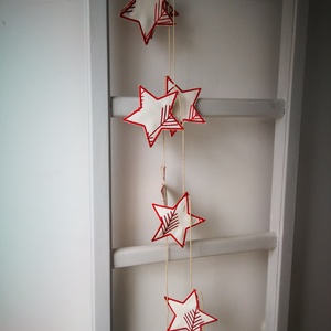 Karácsonyi textil csillag dekorációs girland  - karácsony - karácsonyi lakásdekoráció - karácsonyfadíszek - Meska.hu