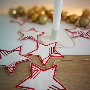 Karácsonyi textil csillag dekorációs girland  - karácsony - karácsonyi lakásdekoráció - karácsonyfadíszek - Meska.hu