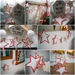 Karácsonyi textil csillag dekorációs girland  - karácsony - karácsonyi lakásdekoráció - karácsonyfadíszek - Meska.hu