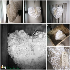 Textilszálas szív dekoráció - fehér/bézs színben - otthon & életmód - dekoráció - ajtó- és ablak dekoráció - ajtódísz & kopogtató - Meska.hu