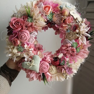 Pasztell tavaszi dekoráció, kopogtató - 32 cm  - otthon & életmód - dekoráció - ajtó- és ablak dekoráció - ajtódísz & kopogtató - Meska.hu