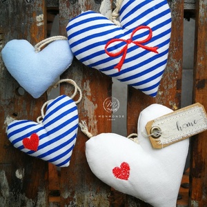 Szív függődísz, dekorációs kiegészítő  - 4 darabos szett , Otthon & Életmód, Dekoráció, Fali és függő dekoráció, Falra akasztható dekor, Varrás, Hímzés, MESKA