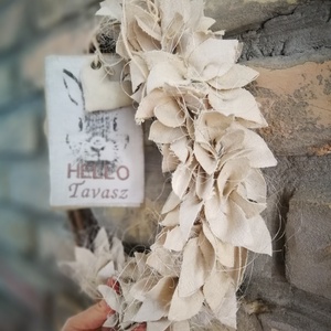  Natúr dekoráció, lenszövet levelekkel - 30 cm  - Meska.hu