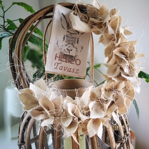  Natúr dekoráció, lenszövet levelekkel - 30 cm  - otthon & életmód - dekoráció - ajtó- és ablak dekoráció - ajtódísz & kopogtató - Meska.hu