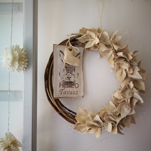  Natúr dekoráció, lenszövet levelekkel - 30 cm  - otthon & életmód - dekoráció - ajtó- és ablak dekoráció - ajtódísz & kopogtató - Meska.hu