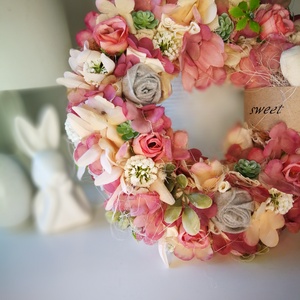 Textilszálas pasztell dekoráció, kopogtató - 25 cm  - otthon & életmód - dekoráció - ajtó- és ablak dekoráció - ajtódísz & kopogtató - Meska.hu