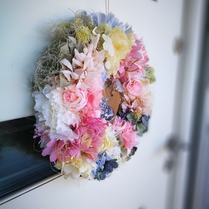 Pasztell virágoskert dekoráció, kopogtató - 31 cm  - otthon & életmód - dekoráció - ajtó- és ablak dekoráció - ajtódísz & kopogtató - Meska.hu