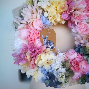 Pasztell virágoskert dekoráció, kopogtató - 31 cm  - otthon & életmód - dekoráció - ajtó- és ablak dekoráció - ajtódísz & kopogtató - Meska.hu