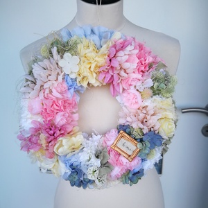 Pasztell virágoskert dekoráció, kopogtató - 31 cm  - Meska.hu