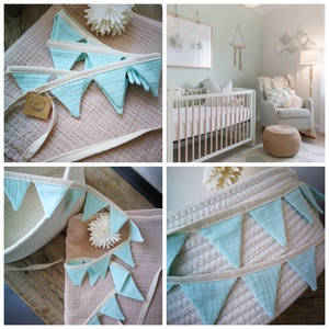 Zászlófüzér, Textil Girland Dekoráció, Babaszoba Dekor, Mini Háromszög Zászló, Otthon & Életmód, Dekoráció, Fali és függő dekoráció, Girland, zászlófűzér, Varrás, MESKA