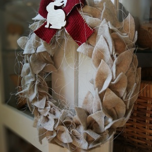 Filc leveles dekoráció, tavaszi nyuszis kopogtó - 22 cm  - ünnepi díszek, dekorációk - húsvéti díszek és dekorációk - húsvéti ajtódísz, kopogtató - Meska.hu