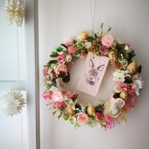 Húsvéti pasztell tojásfészek dekoráció, kopogtató - 30 cm  - ünnepi díszek, dekorációk - húsvéti díszek és dekorációk - húsvéti ajtódísz, kopogtató - Meska.hu