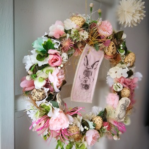 Húsvéti pasztell tojásfészek dekoráció, kopogtató - 30 cm  - ünnepi díszek, dekorációk - húsvéti díszek és dekorációk - húsvéti ajtódísz, kopogtató - Meska.hu