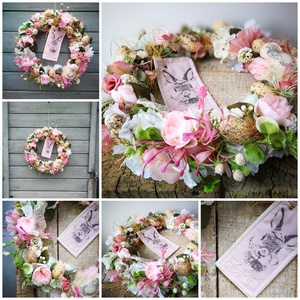 Húsvéti pasztell tojásfészek dekoráció, kopogtató - 30 cm  - ünnepi díszek, dekorációk - húsvéti díszek és dekorációk - húsvéti ajtódísz, kopogtató - Meska.hu