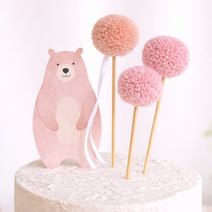 Rózsaszín tortadísz pompon szett � 3 db-os szülinapi dekor - Meska.hu