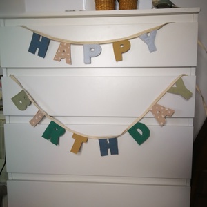 Szülinapi dekoráció - textil Happy Birthday girland - Meska.hu