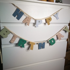 Szülinapi dekoráció - textil Happy Birthday girland - baba - mama - babaszoba dekoráció - babaszoba füzér, girland  - Meska.hu