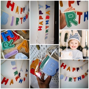 Szülinapi dekoráció - textil applikációs Happy Birthday girland - baba - mama - babaszoba dekoráció - babaszoba füzér, girland  - Meska.hu