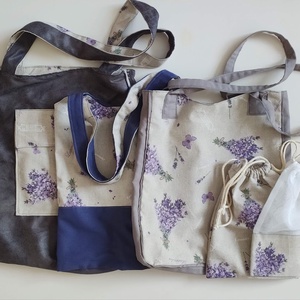 Levendulás vászon szatyor és zero waste zsákocska - táska & tok - bevásárlás & shopper táska - shopper, textiltáska, szatyor - Meska.hu