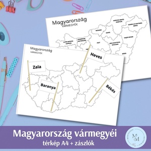 Magyarország vármegyéi térkép - A4 plakátok + térkép zászlók a vármegyék neveivel - játék & sport - készségfejlesztő és logikai játék - oktató játékok - Meska.hu