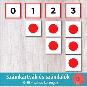 Montessori számkártyák és számlálók 0-10 színes korongok - játék & sport - készségfejlesztő és logikai játék - oktató játékok - Meska.hu