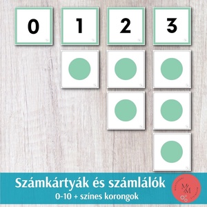 Montessori számkártyák és számlálók 0-10 színes korongok - játék & sport - készségfejlesztő és logikai játék - oktató játékok - Meska.hu