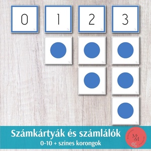 Montessori számkártyák és számlálók 0-10 színes korongok - játék & sport - készségfejlesztő és logikai játék - oktató játékok - Meska.hu