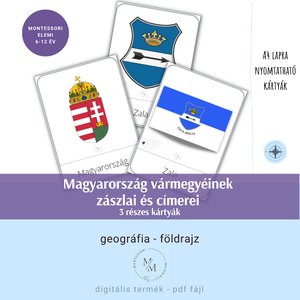 Magyarország vármegyéinek zászlói és címerei 3 részes kártyák + tartódoboz sablon, Játék & Sport, Készségfejlesztő és Logikai játék, Oktató játékok, Fotó, grafika, rajz, illusztráció, MESKA