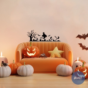 Halloween-i temető fával és szellemekkel - falmatrica, ablakmatrica - Meska.hu