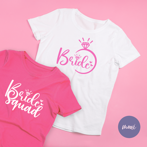 Bride és Bride Squad - lánybúcsús póló, egyenpóló, csapatpóló - menyasszony és koszorúslány pólók - esküvő - lánybúcsú - Meska.hu