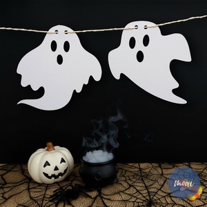 DIY Halloween-i szellemes füzér, csináld magad szellem girland, rémisztően jó papír dekoráció, Otthon & Életmód, Dekoráció, Halloween, Halloweeni dekoráció, , MESKA