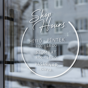 Shop hours - nyitvatartás matrica bejárati ajtóra, kerek dizájn, személyre szabható - otthon & életmód - dekoráció - ajtó- és ablak dekoráció - ablakmatrica - Meska.hu Shop hours - nyitvatartás matrica bejárati ajtóra, kerek dizájn, személyre szabható - otthon & életmód - dekoráció - ajtó- és ablak dekoráció - ablakmatrica - Meska.hu
