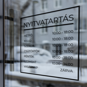 Keretes, négyzet alakú nyitvatartás matrica bejárati ajtóra, kerek dizájn, személyre szabható - Meska.hu