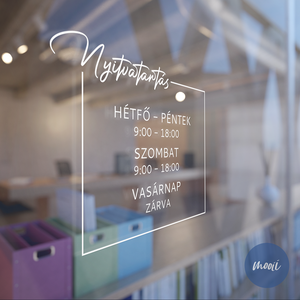 Keretes, négyzet alakú kalligrafikus feliratú nyitvatartás matrica bejárati ajtóra, kerek dizájn, személyre szabható - otthon & életmód - dekoráció - ajtó- és ablak dekoráció - ablakmatrica - Meska.hu Keretes, négyzet alakú kalligrafikus feliratú nyitvatartás matrica bejárati ajtóra, kerek dizájn, személyre szabható - otthon & életmód - dekoráció - ajtó- és ablak dekoráció - ablakmatrica - Meska.hu
