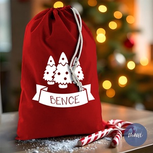 Mikulás zsák a kisgyermek nevével - Mikulás sapkás, fenyőfás, hóemberes, rénszarvasos - karácsony - mikulás - mikulás zsák - Meska.hu