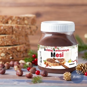Névre szóló egyedi Nutella címke, girlandos, karácsonyi minta - öntapadó címke névre szóló karácsonyi ajándék, Otthon & Életmód, Papír, írószer, Matrica, matrica csomag, Fotó, grafika, rajz, illusztráció, MESKA