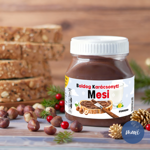 Névre szóló egyedi Nutella címke, téli, havas karácsonyi minta - öntapadó címke névre szóló karácsonyi ajándék - Meska.hu